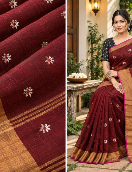 Wine Jasmin Handloom Cotton Saree – KalamKantha