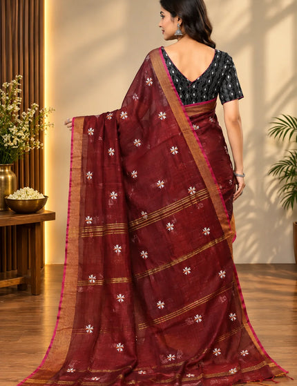 Wine Jasmin Handloom Cotton Saree – KalamKantha