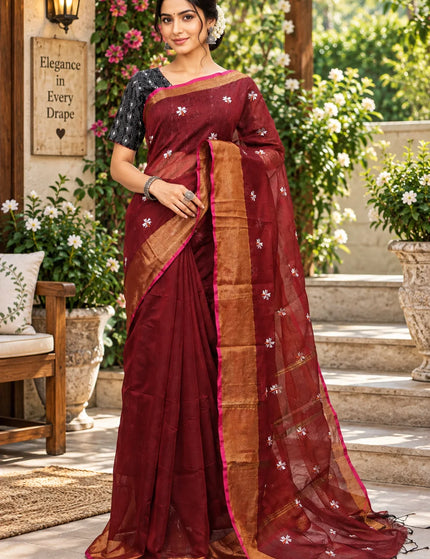 Wine Jasmin Handloom Cotton Saree – KalamKantha
