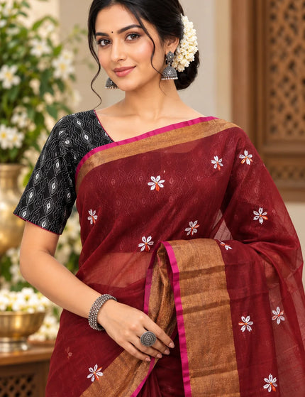 Wine Jasmin Handloom Cotton Saree – KalamKantha