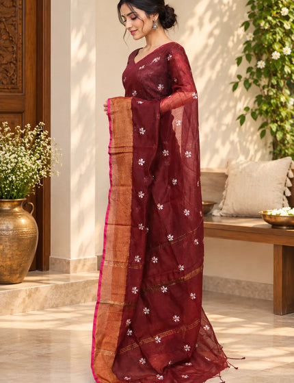 Wine Jasmin Handloom Cotton Saree – KalamKantha