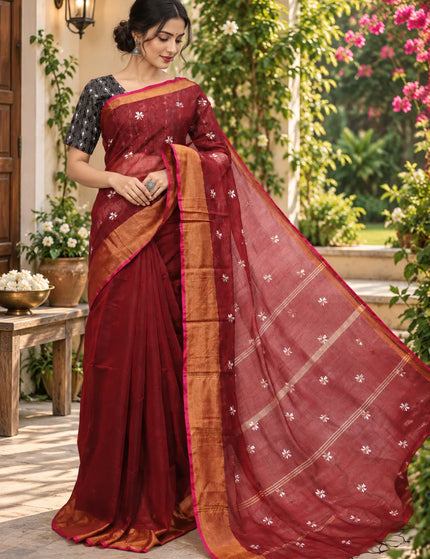 Wine Jasmin Handloom Cotton Saree – KalamKantha