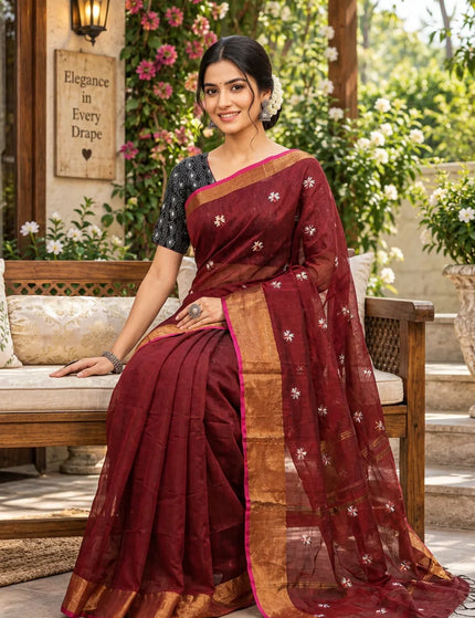 Wine Jasmin Handloom Cotton Saree – KalamKantha