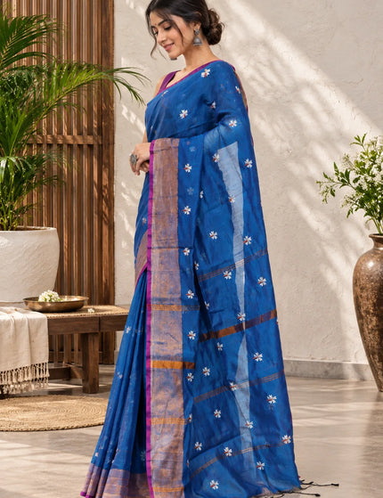 Royal Blue Jasmin Handloom Cotton Saree – KalamKantha