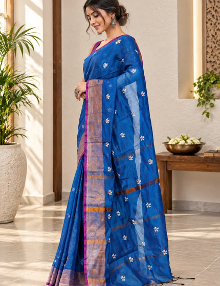Royal Blue Jasmin Handloom Cotton Saree – KalamKantha