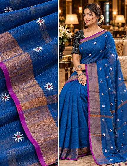 Royal Blue Jasmin Handloom Cotton Saree – KalamKantha