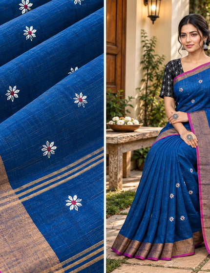 Royal Blue Jasmin Handloom Cotton Saree – KalamKantha