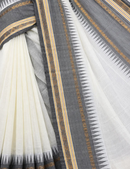 White Mull Cotton Saree , Grey Border – KalamKantha