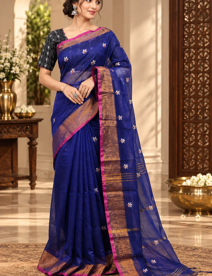 Royal Blue Coral Jasmin Handloom Saree – KalamKantha