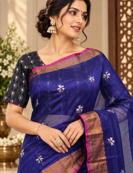 Royal Blue Coral Jasmin Handloom Saree – KalamKantha