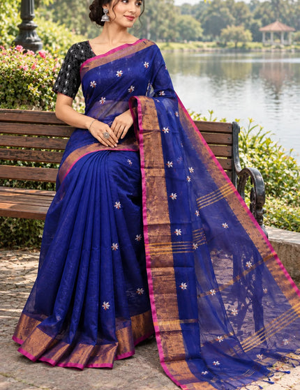 Royal Blue Coral Jasmin Handloom Saree – KalamKantha