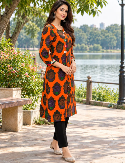 Orange Kathakali cotton gown – Back View – KalamKantha