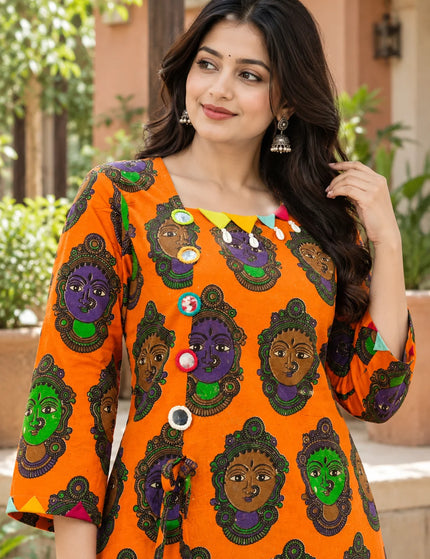 Orange Kathakali cotton gown – Pattern Detail – KalamKantha