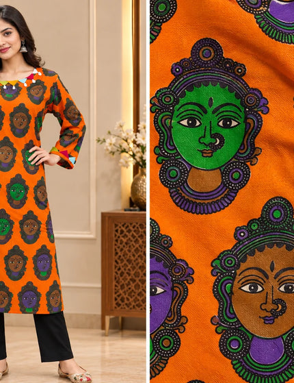 Orange Kathakali cotton gown – Front View – KalamKantha