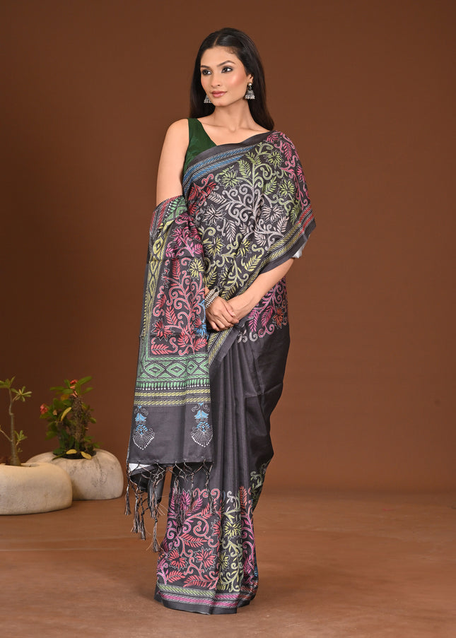 KANTHA PRINT SILK SAREE
