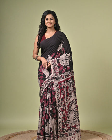 KK'S KALAMKARI DIGITAL PRINT SAREE I WOMEN'S DESIGNER KALAMKARI COTTON DIGITAL FLORAL PRINT TRENDING SAREE I WITH BLOUSE PIECE (UNSTITCHED) I DAILY WEAR SAREE I PARTY WEAR SAREE I SUMMER SAREE I COTTON SAREE I LIGHT WEAR