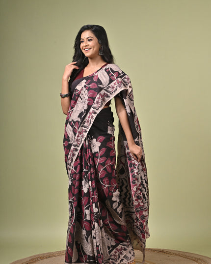 KK'S KALAMKARI DIGITAL PRINT SAREE I WOMEN'S DESIGNER KALAMKARI COTTON DIGITAL FLORAL PRINT TRENDING SAREE I WITH BLOUSE PIECE (UNSTITCHED) I DAILY WEAR SAREE I PARTY WEAR SAREE I SUMMER SAREE I COTTON SAREE I LIGHT WEAR