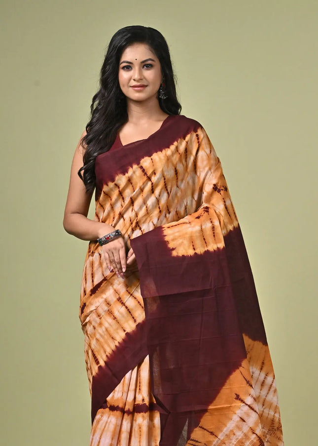 Kalam Kantha Handloom Cotton Shibori Tie-Dye Saree, Multicolour Dotted Dye Print