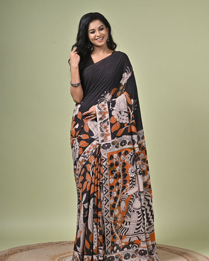 KK'S KALAMKARI DIGITAL PRINT SAREE I WOMEN'S DESIGNER KALAMKARI COTTON DIGITAL FLORAL PRINT TRENDING SAREE I WITH BLOUSE PIECE (UNSTITCHED) I DAILY WEAR SAREE I PARTY WEAR SAREE I SUMMER SAREE I COTTON SAREE I LIGHT WEAR