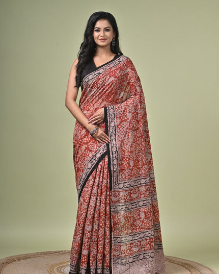 KK'S KALAMKARI SAREE I WOMEN'S DESIGNER KALAMKARI COTTON DIGITAL FLORAL PRINT TRENDING SAREE I WITH BLOUSE PIECE (UNSTITCHED) I DAILY WEAR SAREE I PARTY WEAR SAREE I SUMMER WEAR SAREE I COTTON SAREE I LIGHT WEAR I DARK PASSION