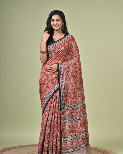KK'S KALAMKARI SAREE I WOMEN'S DESIGNER KALAMKARI COTTON DIGITAL FLORAL PRINT TRENDING SAREE I WITH BLOUSE PIECE (UNSTITCHED) I DAILY WEAR SAREE I PARTY WEAR SAREE I SUMMER WEAR SAREE I COTTON SAREE I LIGHT WEAR I DARK PASSION