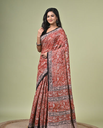 KK'S KALAMKARI SAREE I WOMEN'S DESIGNER KALAMKARI COTTON DIGITAL FLORAL PRINT TRENDING SAREE I WITH BLOUSE PIECE (UNSTITCHED) I DAILY WEAR SAREE I PARTY WEAR SAREE I SUMMER WEAR SAREE I COTTON SAREE I LIGHT WEAR I DARK PASSION