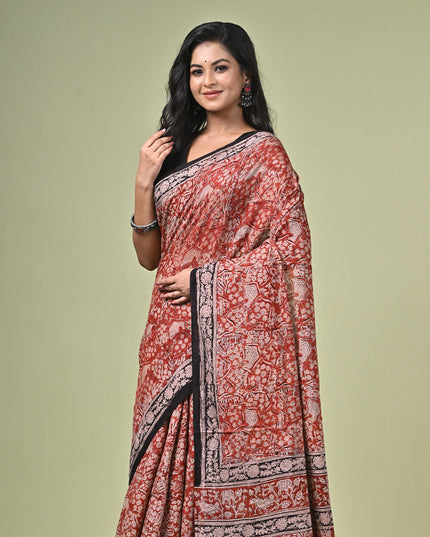 KK'S KALAMKARI SAREE I WOMEN'S DESIGNER KALAMKARI COTTON DIGITAL FLORAL PRINT TRENDING SAREE I WITH BLOUSE PIECE (UNSTITCHED) I DAILY WEAR SAREE I PARTY WEAR SAREE I SUMMER WEAR SAREE I COTTON SAREE I LIGHT WEAR I DARK PASSION