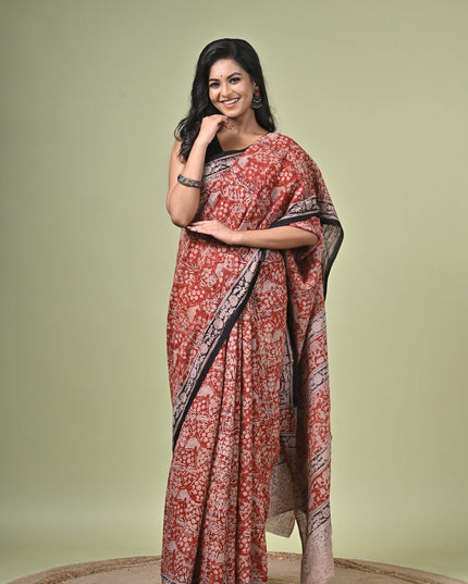 KK'S KALAMKARI SAREE I WOMEN'S DESIGNER KALAMKARI COTTON DIGITAL FLORAL PRINT TRENDING SAREE I WITH BLOUSE PIECE (UNSTITCHED) I DAILY WEAR SAREE I PARTY WEAR SAREE I SUMMER WEAR SAREE I COTTON SAREE I LIGHT WEAR I DARK PASSION