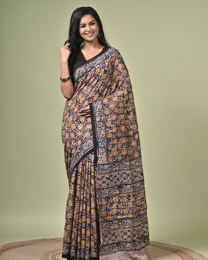 KK'S KALAMKARI AO SAREE2 I WOMEN'S DESIGNER KALAMKARI COTTON DIGITAL FLORAL PRINT TRENDING SAREE I WITH BLOUSE PIECE (UNSTITCHED) I DAILY WEAR SAREE I PARTY WEAR SAREE I SUMMER WEAR SAREE I COTTON SAREE I LIGHT WEAR I DARK PASSION