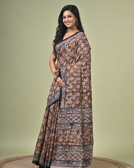 KK'S KALAMKARI AO SAREE2 I WOMEN'S DESIGNER KALAMKARI COTTON DIGITAL FLORAL PRINT TRENDING SAREE I WITH BLOUSE PIECE (UNSTITCHED) I DAILY WEAR SAREE I PARTY WEAR SAREE I SUMMER WEAR SAREE I COTTON SAREE I LIGHT WEAR I DARK PASSION