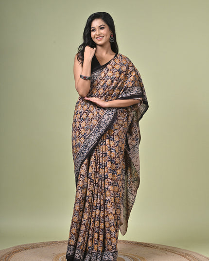 KK'S KALAMKARI AO SAREE2 I WOMEN'S DESIGNER KALAMKARI COTTON DIGITAL FLORAL PRINT TRENDING SAREE I WITH BLOUSE PIECE (UNSTITCHED) I DAILY WEAR SAREE I PARTY WEAR SAREE I SUMMER WEAR SAREE I COTTON SAREE I LIGHT WEAR I DARK PASSION