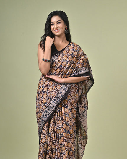 KK'S KALAMKARI AO SAREE2 I WOMEN'S DESIGNER KALAMKARI COTTON DIGITAL FLORAL PRINT TRENDING SAREE I WITH BLOUSE PIECE (UNSTITCHED) I DAILY WEAR SAREE I PARTY WEAR SAREE I SUMMER WEAR SAREE I COTTON SAREE I LIGHT WEAR I DARK PASSION