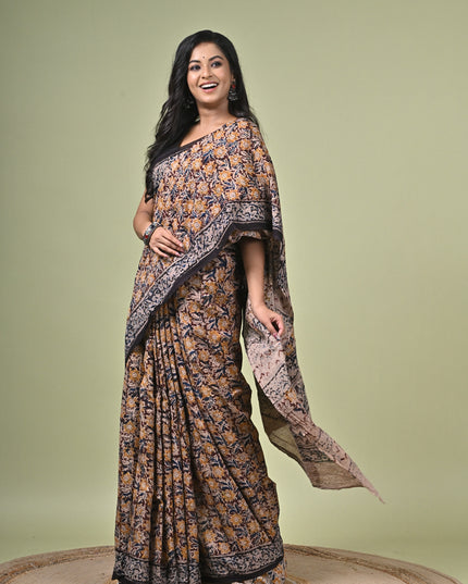 KK'S KALAMKARI AO SAREE2 I WOMEN'S DESIGNER KALAMKARI COTTON DIGITAL FLORAL PRINT TRENDING SAREE I WITH BLOUSE PIECE (UNSTITCHED) I DAILY WEAR SAREE I PARTY WEAR SAREE I SUMMER WEAR SAREE I COTTON SAREE I LIGHT WEAR I DARK PASSION
