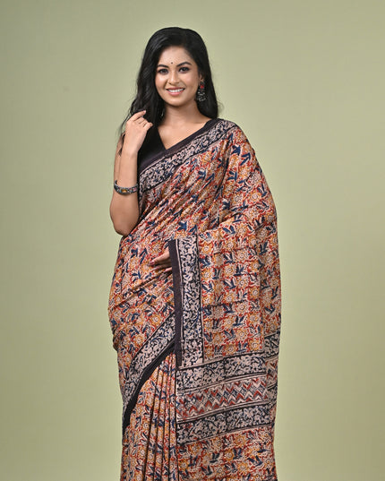 KK'S KALAMKARI AO SAREE2 I WOMEN'S DESIGNER KALAMKARI COTTON DIGITAL FLORAL PRINT TRENDING SAREE I WITH BLOUSE PIECE (UNSTITCHED) I DAILY WEAR SAREE I PARTY WEAR SAREE I SUMMER WEAR SAREE I COTTON SAREE I LIGHT WEAR I DARK PASSION