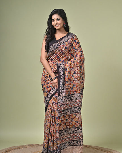KK'S KALAMKARI AO SAREE2 I WOMEN'S DESIGNER KALAMKARI COTTON DIGITAL FLORAL PRINT TRENDING SAREE I WITH BLOUSE PIECE (UNSTITCHED) I DAILY WEAR SAREE I PARTY WEAR SAREE I SUMMER WEAR SAREE I COTTON SAREE I LIGHT WEAR I DARK PASSION