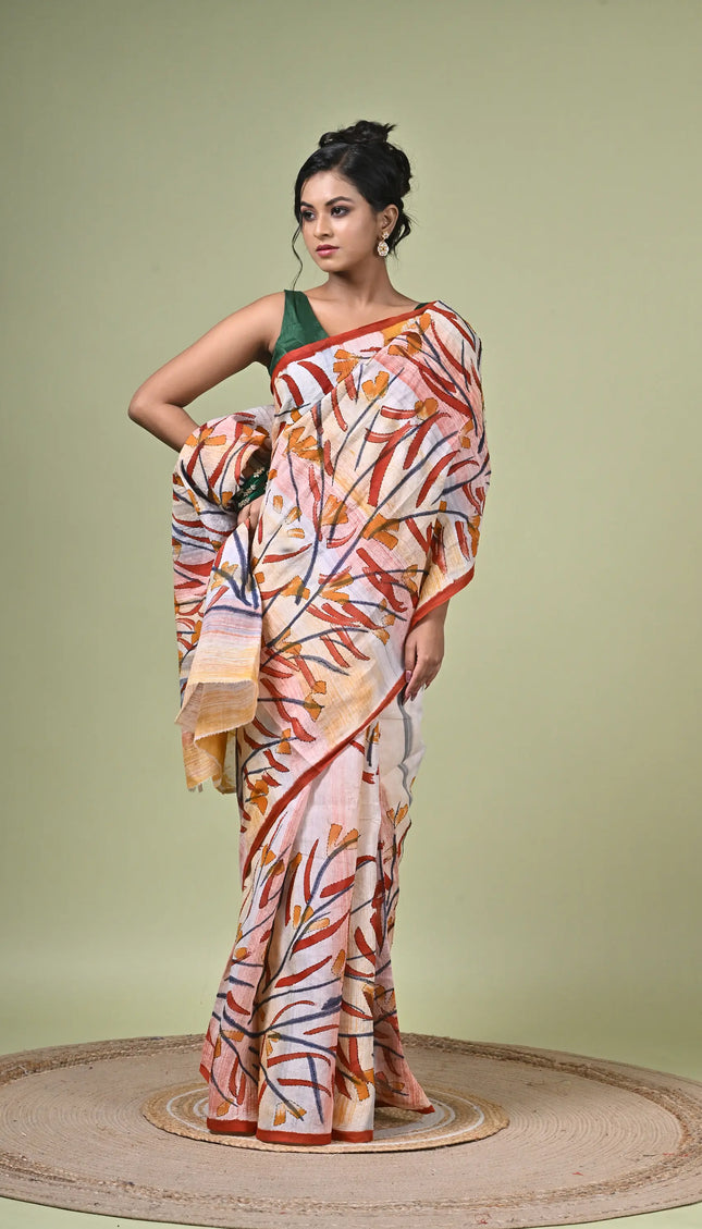 Cotton Hand Painting Stitch Saree