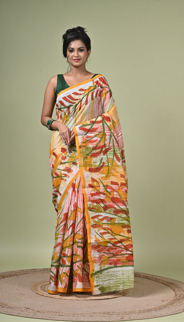Cotton Hand Painting Stitch Saree