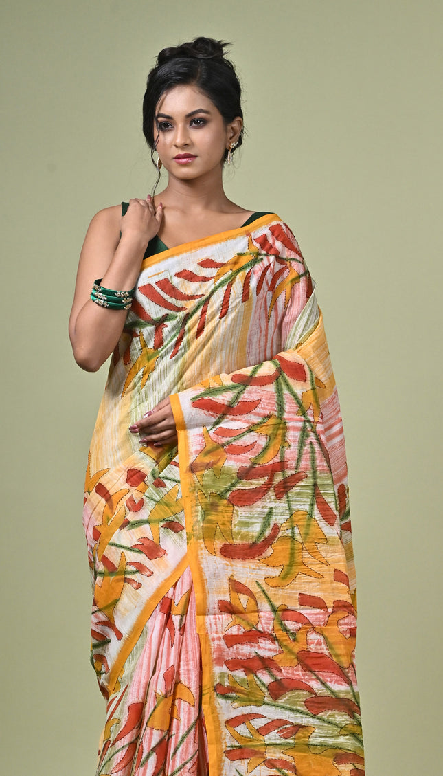 Cotton Hand Painting Stitch Saree