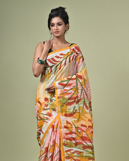 KK'S COTTON PAINTING STITCH SAREE I WOMEN'S PURE COTTON FLORAL HAND PAINTED TRENDING SAREE I DAILY WEAR SAREE I PARTY WEAR SAREE I SUMMER WEAR SAREE I COTTON SAREE I LIGHTWEIGHT SAREE I BREATHABLE SAREE
