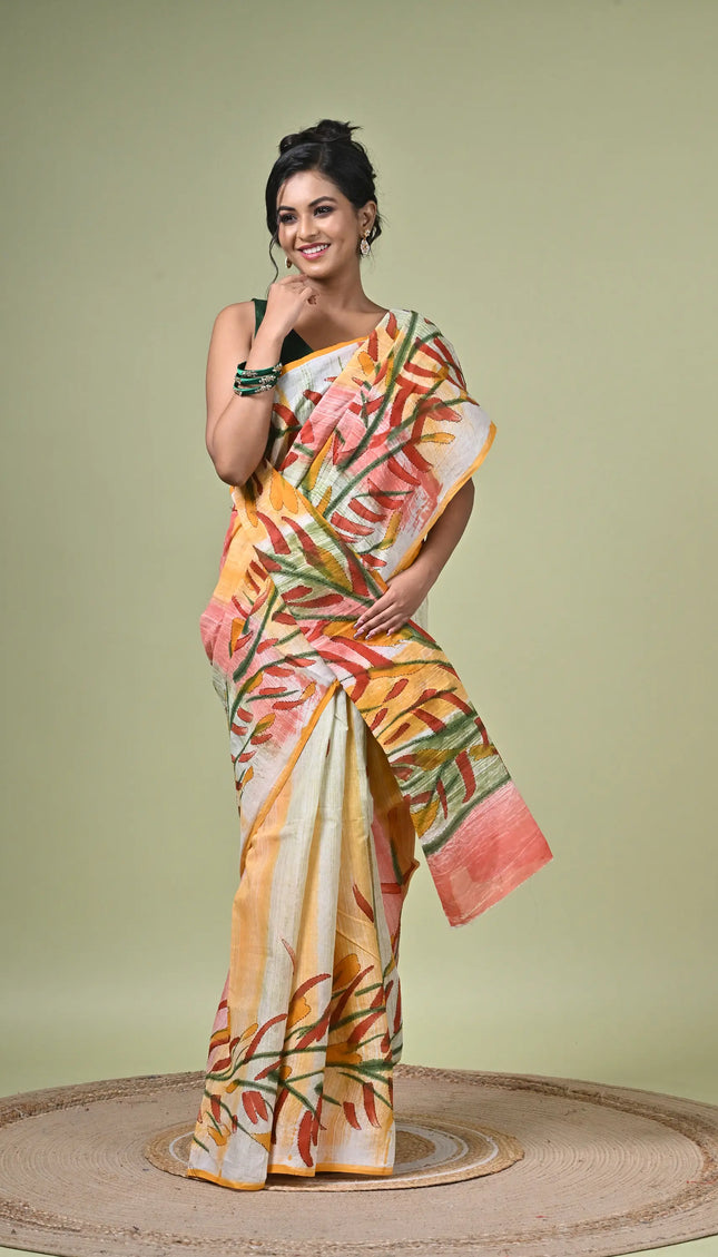 Cotton Hand Painting Stitch Saree