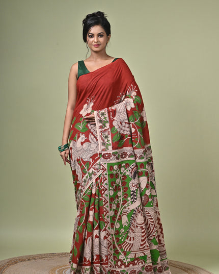 KK'S KALAMKARI DIGITAL PRINT SAREE I WOMEN'S DESIGNER KALAMKARI COTTON DIGITAL FLORAL PRINT TRENDING SAREE I WITH BLOUSE PIECE (UNSTITCHED) I DAILY WEAR SAREE I PARTY WEAR SAREE I SUMMER SAREE I COTTON SAREE I LIGHT WEAR