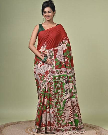 KK'S KALAMKARI DIGITAL PRINT SAREE I WOMEN'S DESIGNER KALAMKARI COTTON DIGITAL FLORAL PRINT TRENDING SAREE I WITH BLOUSE PIECE (UNSTITCHED) I DAILY WEAR SAREE I PARTY WEAR SAREE I SUMMER SAREE I COTTON SAREE I LIGHT WEAR