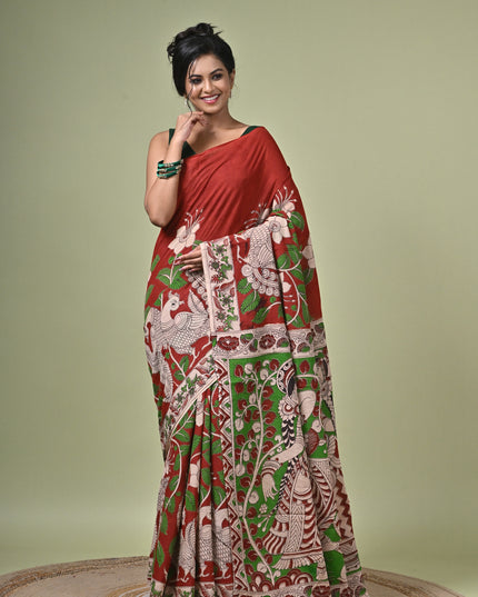 KK'S KALAMKARI DIGITAL PRINT SAREE I WOMEN'S DESIGNER KALAMKARI COTTON DIGITAL FLORAL PRINT TRENDING SAREE I WITH BLOUSE PIECE (UNSTITCHED) I DAILY WEAR SAREE I PARTY WEAR SAREE I SUMMER SAREE I COTTON SAREE I LIGHT WEAR