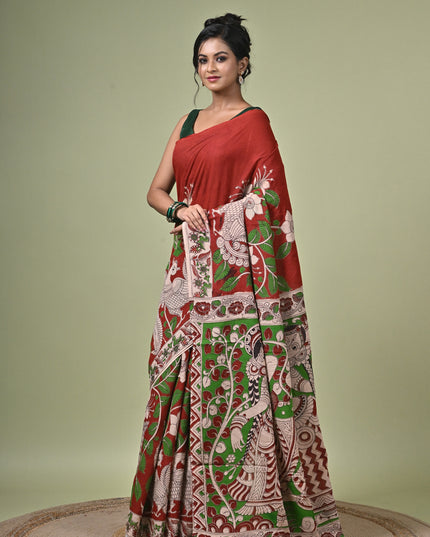 KK'S KALAMKARI DIGITAL PRINT SAREE I WOMEN'S DESIGNER KALAMKARI COTTON DIGITAL FLORAL PRINT TRENDING SAREE I WITH BLOUSE PIECE (UNSTITCHED) I DAILY WEAR SAREE I PARTY WEAR SAREE I SUMMER SAREE I COTTON SAREE I LIGHT WEAR