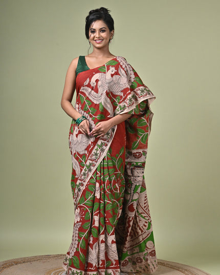 KK'S KALAMKARI DIGITAL PRINT SAREE I WOMEN'S DESIGNER KALAMKARI COTTON DIGITAL FLORAL PRINT TRENDING SAREE I WITH BLOUSE PIECE (UNSTITCHED) I DAILY WEAR SAREE I PARTY WEAR SAREE I SUMMER SAREE I COTTON SAREE I LIGHT WEAR