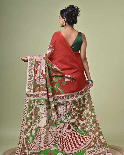 KK'S KALAMKARI DIGITAL PRINT SAREE I WOMEN'S DESIGNER KALAMKARI COTTON DIGITAL FLORAL PRINT TRENDING SAREE I WITH BLOUSE PIECE (UNSTITCHED) I DAILY WEAR SAREE I PARTY WEAR SAREE I SUMMER SAREE I COTTON SAREE I LIGHT WEAR