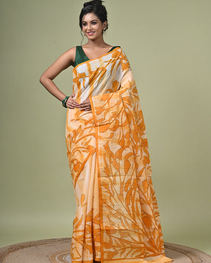 KK'S COTTON PAINTING STITCH SAREE I WOMEN'S PURE COTTON FLORAL HAND PAINTED TRENDING SAREE I DAILY WEAR SAREE I PARTY WEAR SAREE I SUMMER WEAR SAREE I COTTON SAREE I LIGHTWEIGHT SAREE I BREATHABLE SAREE