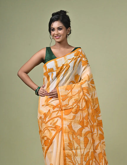 Yellow Cotton Multicolour Saree