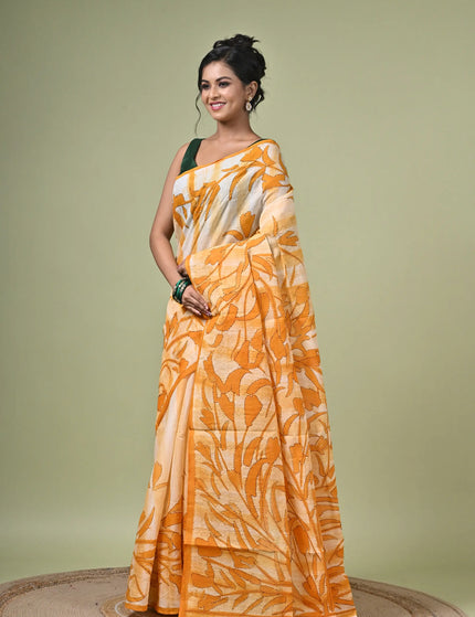 Yellow Cotton Multicolour Saree