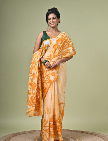 Yellow Cotton Multicolour Saree